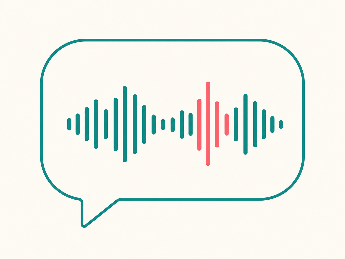 Illustration of a speech bubble with a sound wave, with one segment highlighted in coral, representing a flagged pronunciation issue.